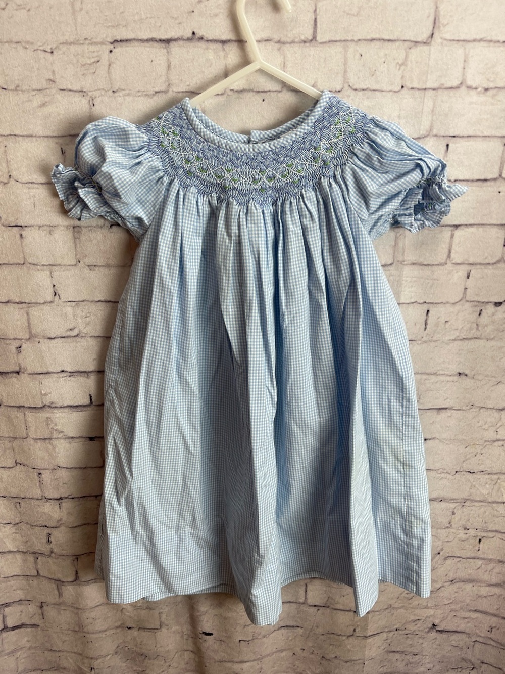 Kelly’s Kids size XS 3-4 bishop dress with smocked neck blue gingham